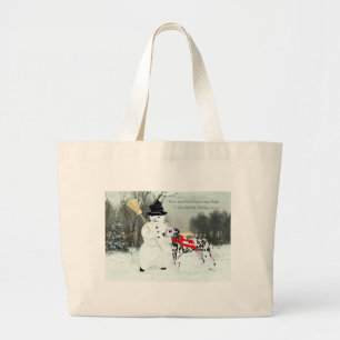 Dalmatian in Winter Snow Large Tote Bag