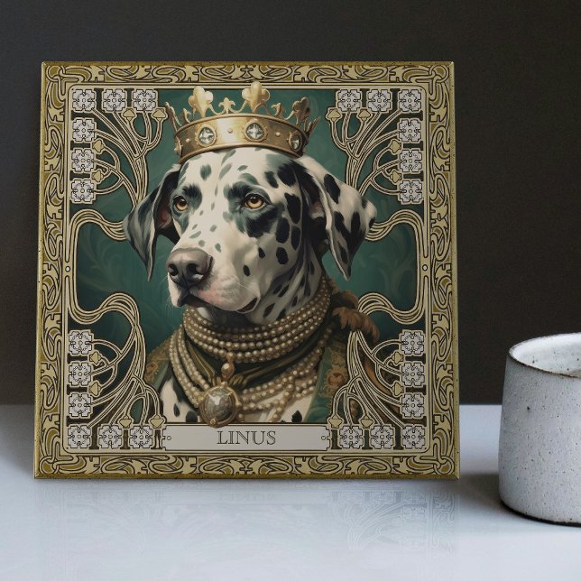 Dalmatian Jewel-Embellished Art Deco Personalised Ceramic Tile (Creator Uploaded)