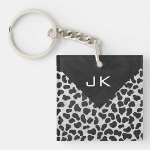 Dalmatian Monogrtam Black and White Prints Key Ring