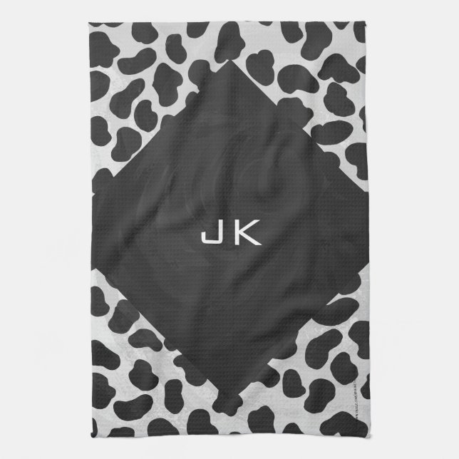 Dalmatian Monogrtam Black and White Prints Tea Towel (Vertical)