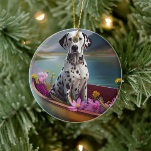 Dalmatian on a Paddle: A Scenic Adventure Ceramic Ornament