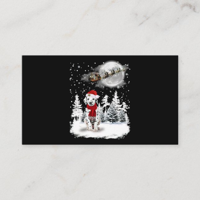 Dalmatian On Snow Christmas Moon Lighting Santa Ha Business Card (Front)
