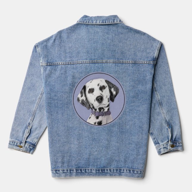 Dalmatian Painting - Cute Original Dog Art Denim Jacket (Back)