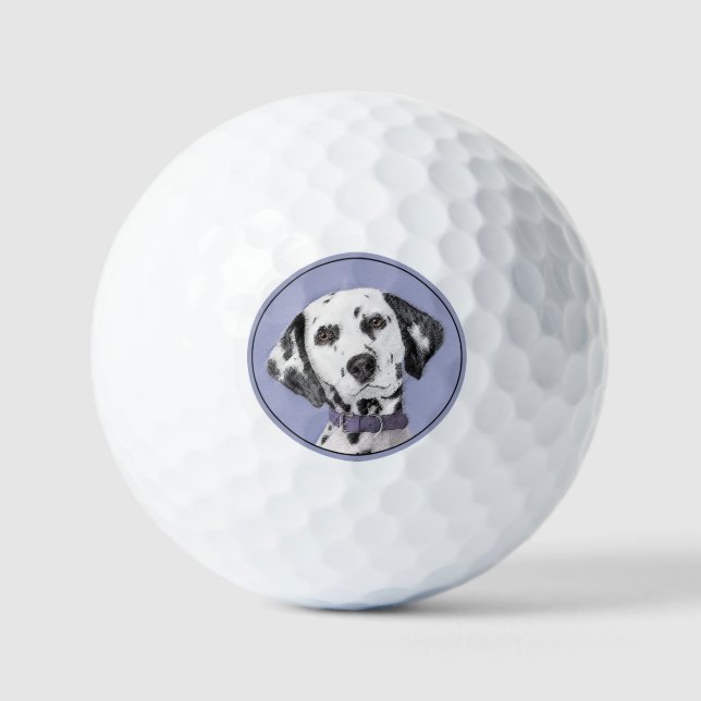 Dalmatian Painting - Cute Original Dog Art Golf Balls (Front)