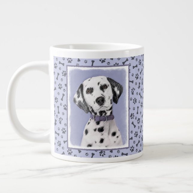 Dalmatian Painting - Cute Original Dog Art Large Coffee Mug (Left)