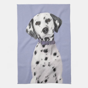 Dalmatian Painting - Cute Original Dog Art Tea Towel