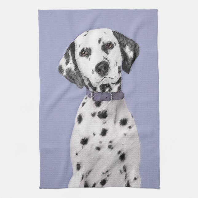 Dalmatian Painting - Cute Original Dog Art Tea Towel (Vertical)