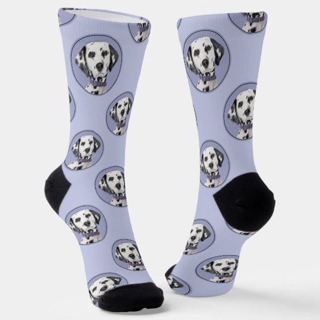 Dalmatian Painting Spotted Cute Original Dog Art Socks (Angled)