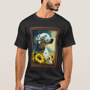 Dalmatian Painting Sunflower Flower Mum Women Flor T-Shirt