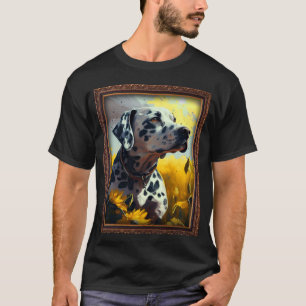Dalmatian Painting Sunflower Flower Mum Women Flor T-Shirt