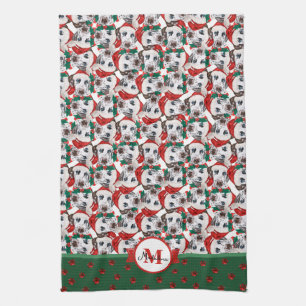 Dalmatian Pattern Monogram Christmas Dog Tea Towel