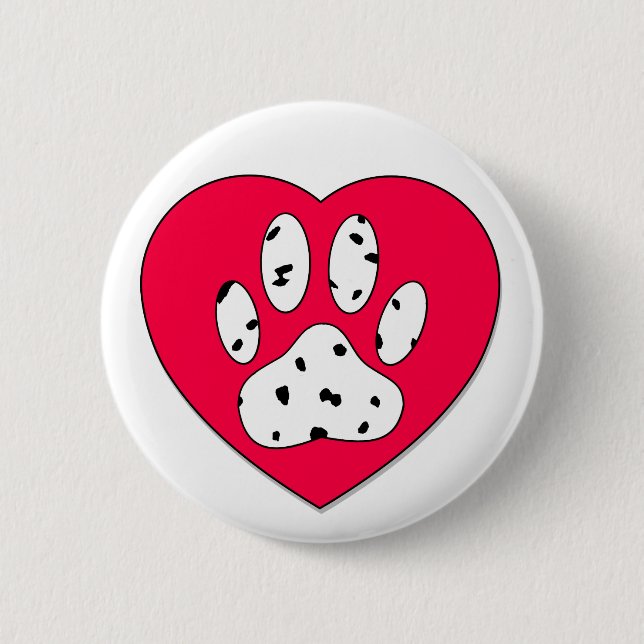 Dalmatian Paw Print In Red Heart 6 Cm Round Badge (Front)