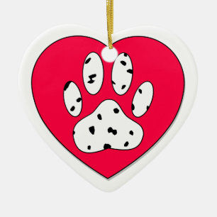 Dalmatian Paw Print In Red Heart Ceramic Ornament