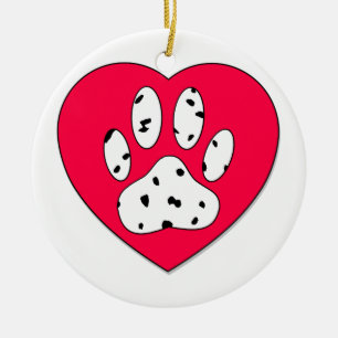 Dalmatian Paw Print In Red Heart Ceramic Ornament