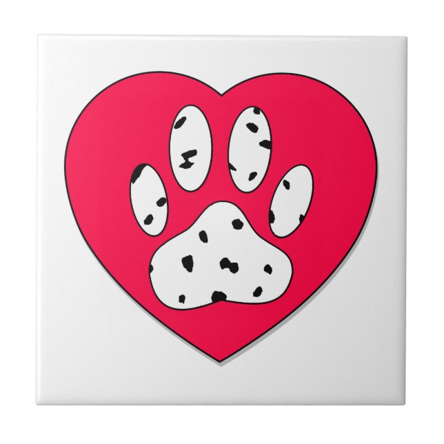 Dalmatian Paw Print In Red Heart Ceramic Tile (Front)