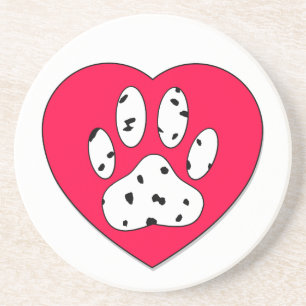 Dalmatian Paw Print In Red Heart Coaster