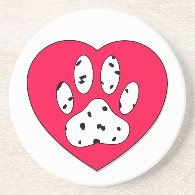 Dalmatian Paw Print In Red Heart Coaster (Front)