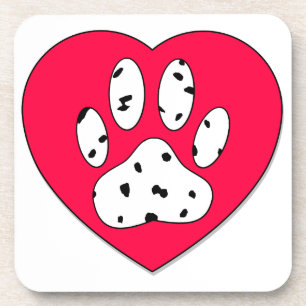 Dalmatian Paw Print In Red Heart Coaster