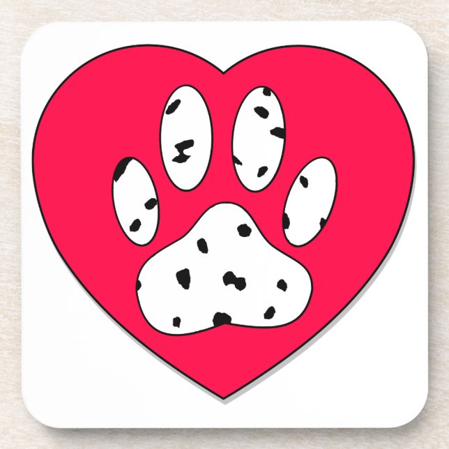 Dalmatian Paw Print In Red Heart Coaster (Front)