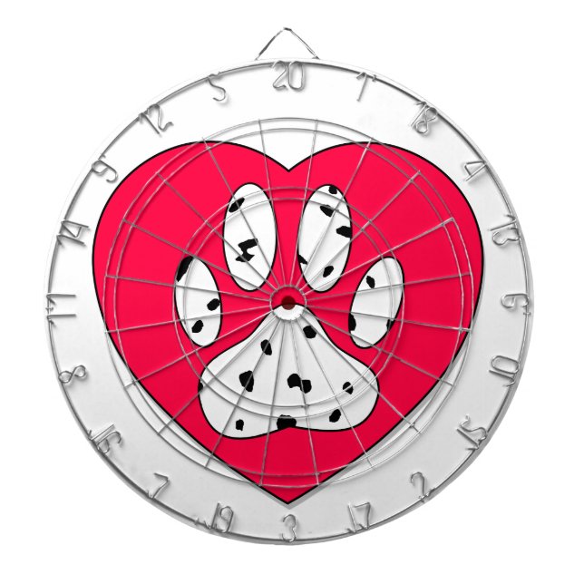 Dalmatian Paw Print In Red Heart Dartboard (Front)