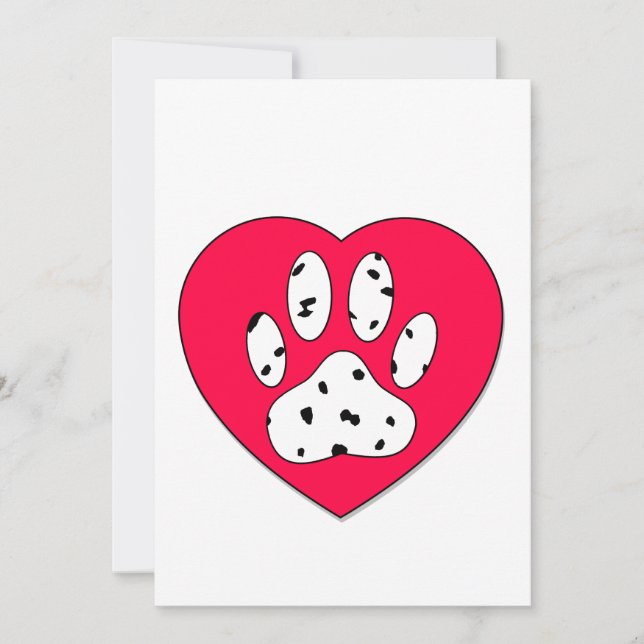 Dalmatian Paw Print In Red Heart Invitation (Front)