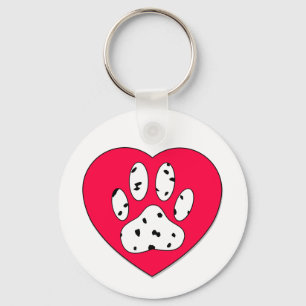 Dalmatian Paw Print In Red Heart Key Ring
