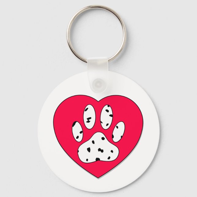 Dalmatian Paw Print In Red Heart Key Ring (Front)