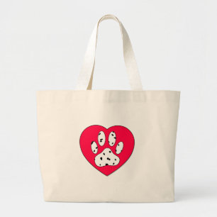 Dalmatian Paw Print In Red Heart Large Tote Bag