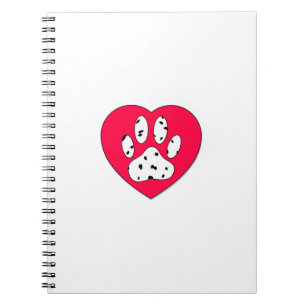 Dalmatian Paw Print In Red Heart Notebook