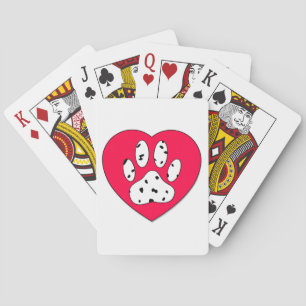 Dalmatian Paw Print In Red Heart Playing Cards