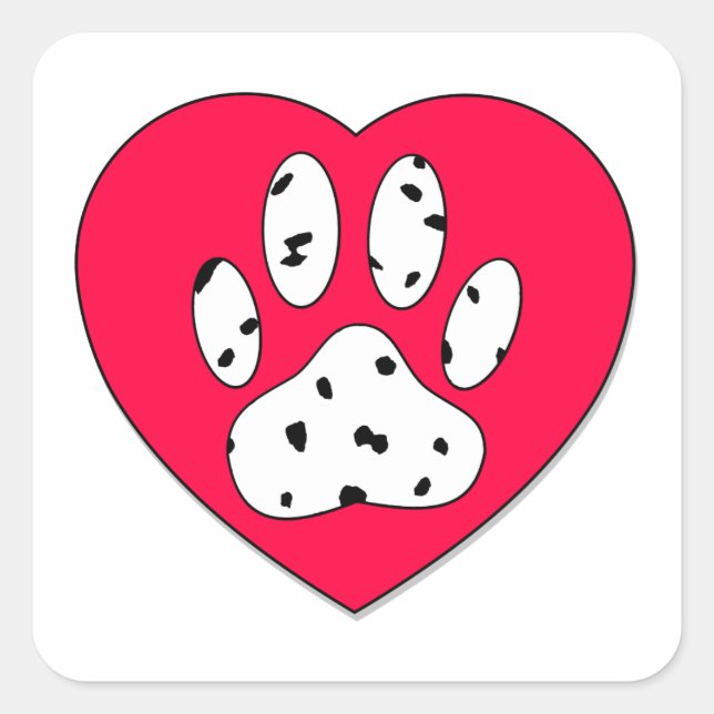 Dalmatian Paw Print In Red Heart Square Sticker (Front)