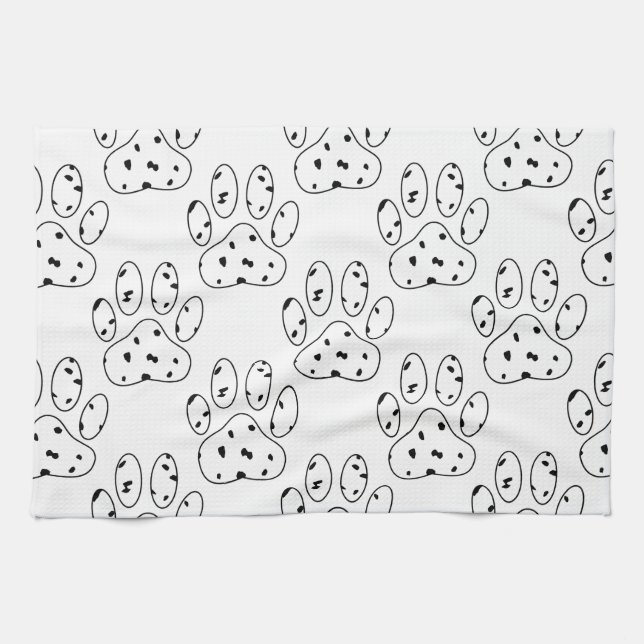 Dalmatian Paw Print Pattern Tea Towel (Horizontal)