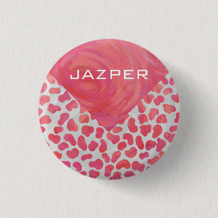 Dalmatian Pink and White with Monogram 3 Cm Round Badge