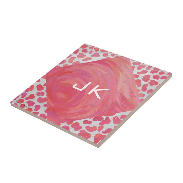 Dalmatian Pink and White with Monogram Ceramic Tile (Side)