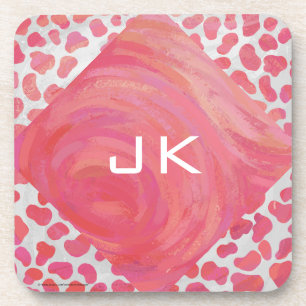 Dalmatian Pink and White with Monogram Coaster