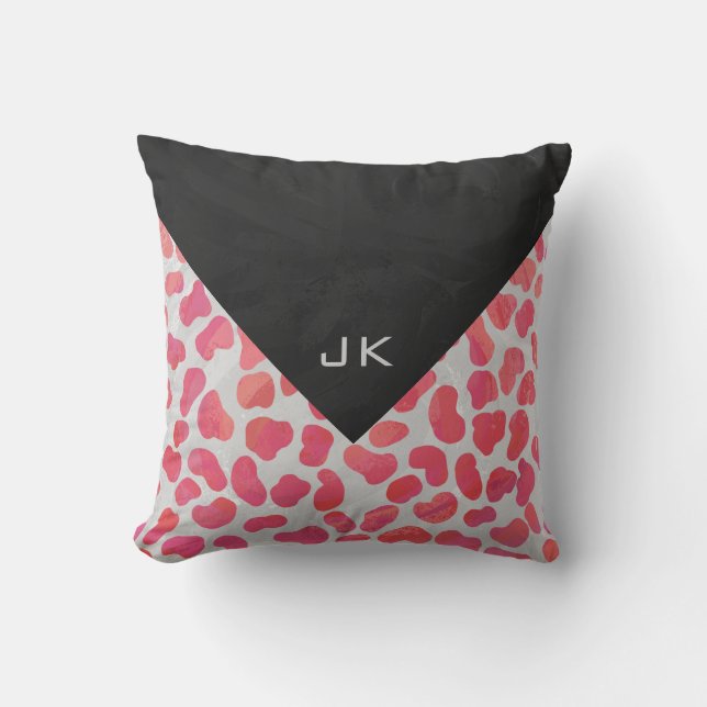Dalmatian Pink and White with Monogram Cushion (Front)