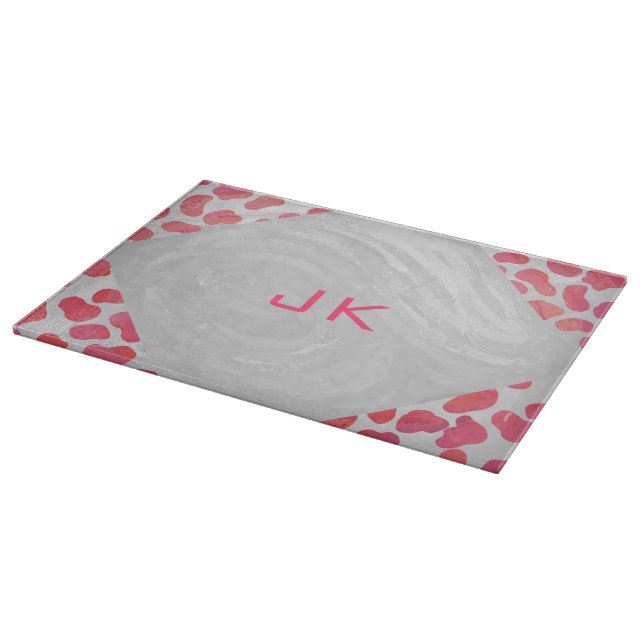 Dalmatian Pink and White with Monogram Cutting Board (Corner)