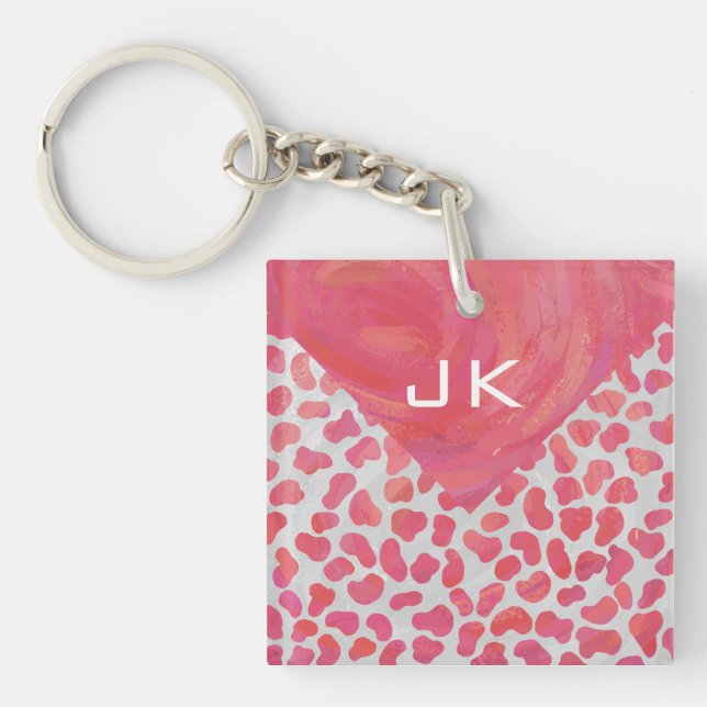 Dalmatian Pink and White with Monogram Key Ring (Front)
