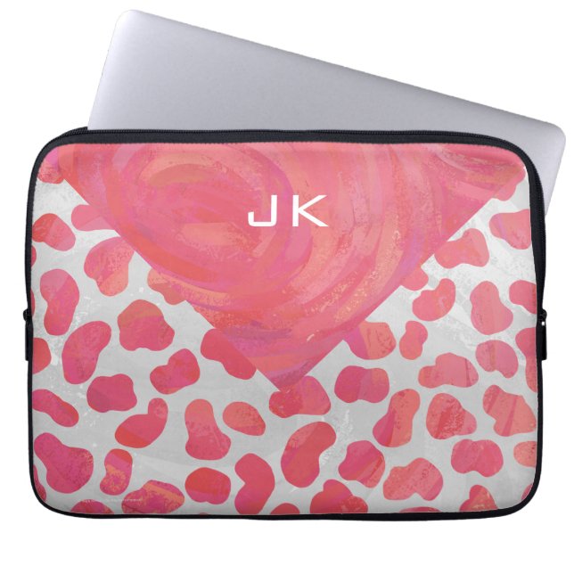Dalmatian Pink and White with Monogram Laptop Sleeve (Front)