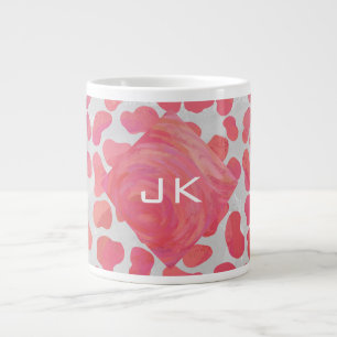 Dalmatian Pink and White with Monogram Large Coffee Mug
