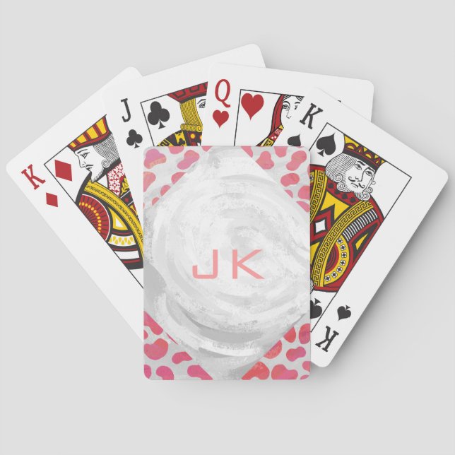 Dalmatian Pink and White with Monogram Playing Cards (Back)