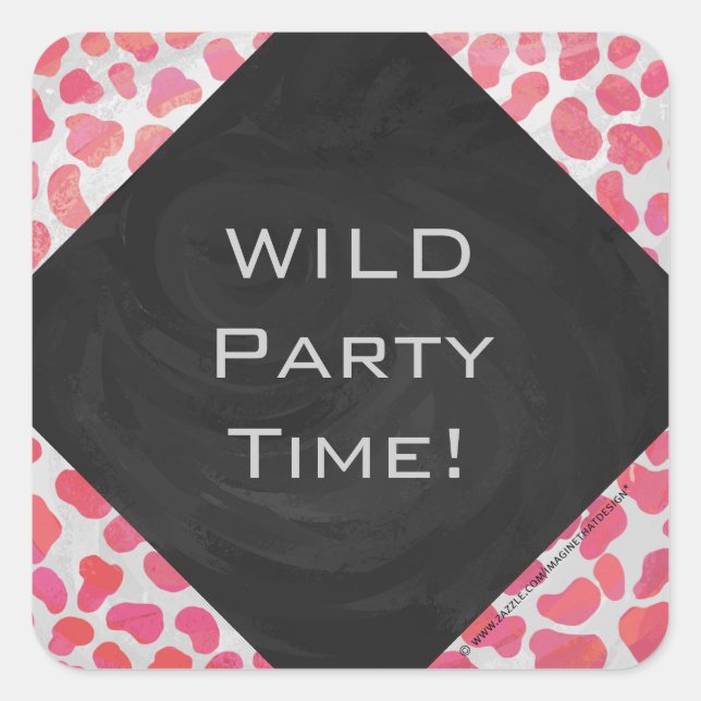 Dalmatian Pink and White with Monogram Square Sticker (Front)