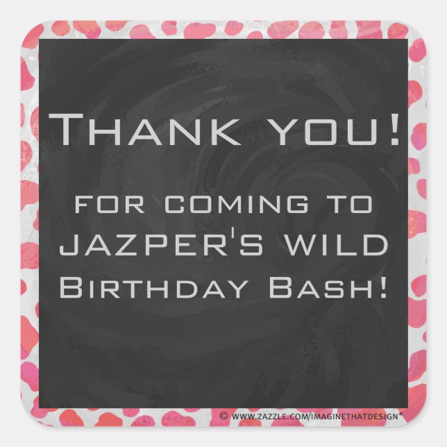 Dalmatian Pink and White with Monogram Square Sticker (Front)