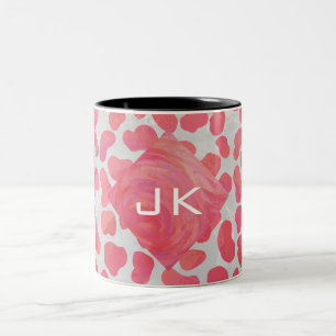 Dalmatian Pink and White with Monogram Two-Tone Coffee Mug