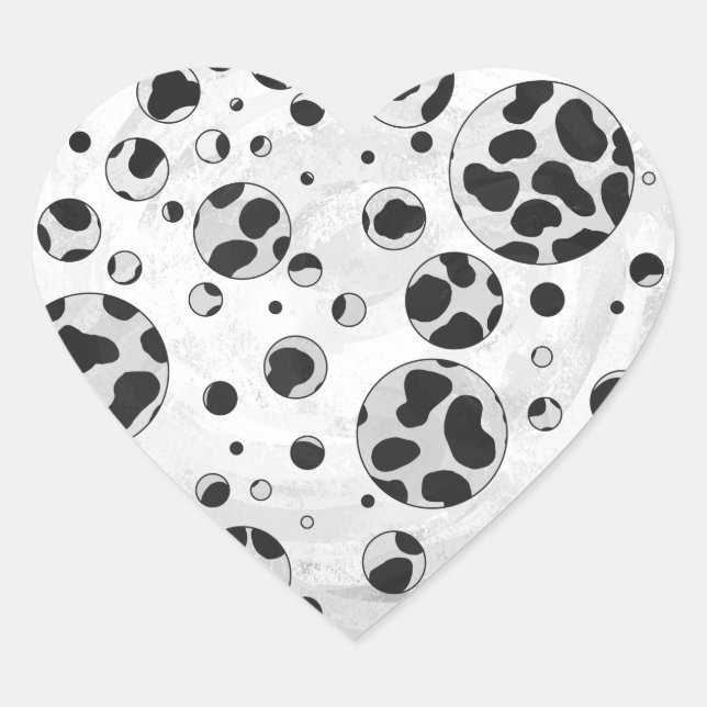 Dalmatian Polka Dot Black and White Heart Sticker (Front)