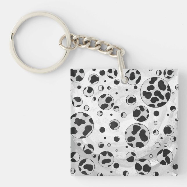 Dalmatian Polka Dot Black and White Key Ring (Front)