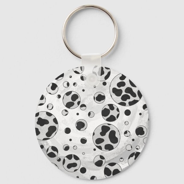 Dalmatian Polka Dot Black and White Key Ring (Front)