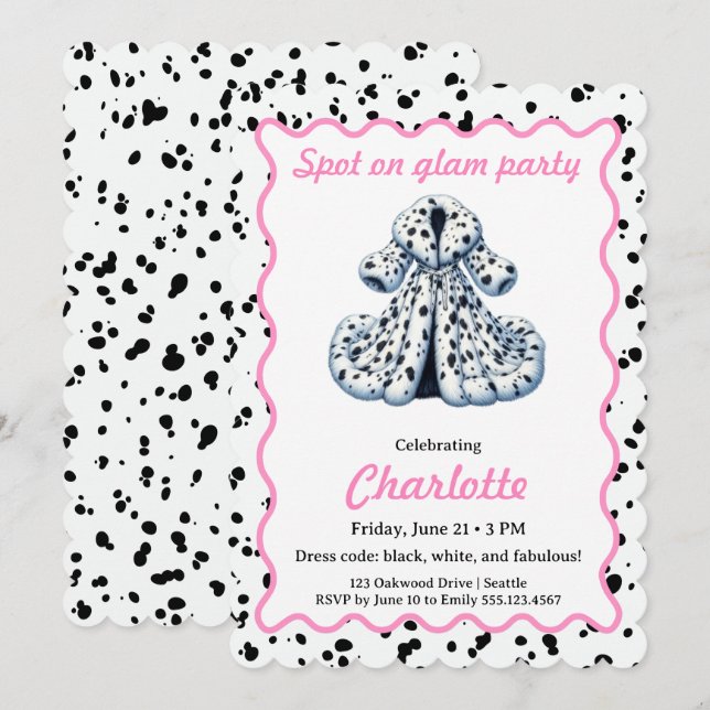 Dalmatian Print Birthday | Black and White party Invitation (Front/Back)