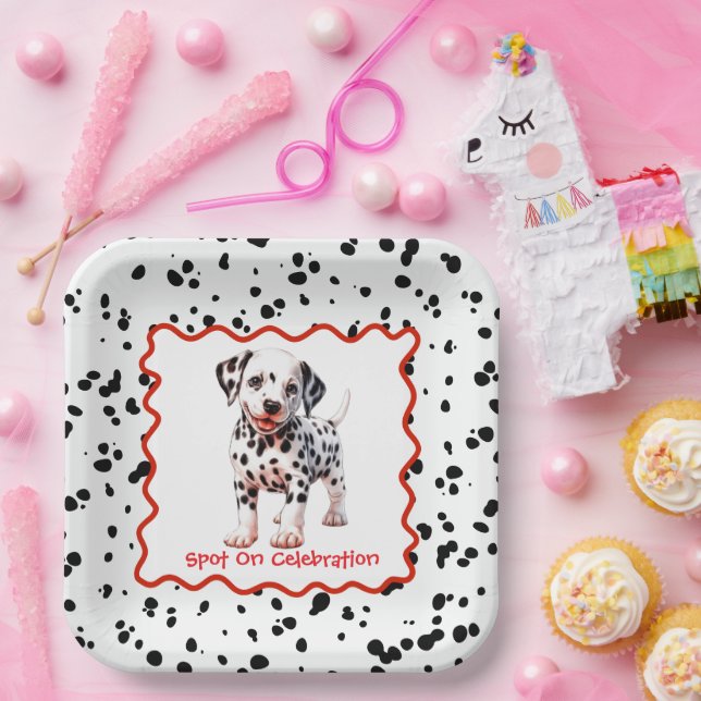 Dalmatian Print Birthday | Black and White party Paper Plate (Party)