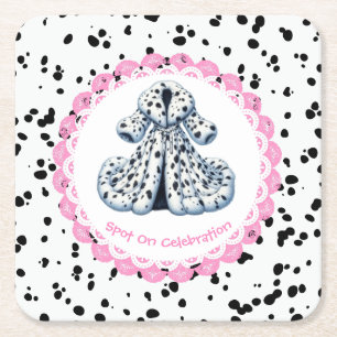 Dalmatian Print Birthday   Black and White party Square Paper Coaster